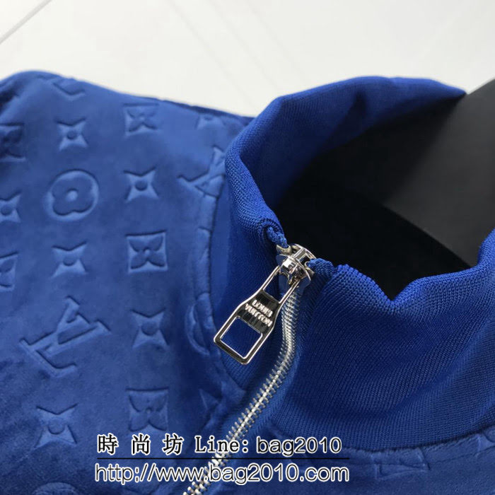 LV路易威登 18秋冬 暗紋logo 藍色 天鵝絨雕花 男款夾克 ydi1962